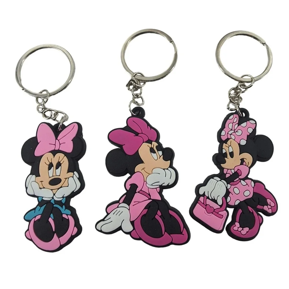 Disney‎ Minnie Mouse Rubber Keychain Set of 3 | Pink & Black Bag Charm Fob